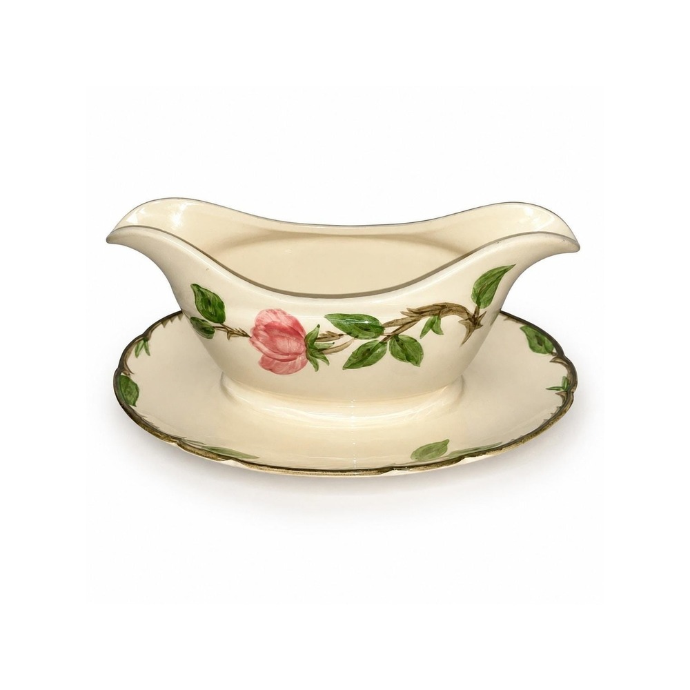 Franciscan Desert Rose Gravy Boat Underplate Pink Roses USA Pottery